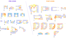 abstract floor plan outlines of 18 workplace designs
