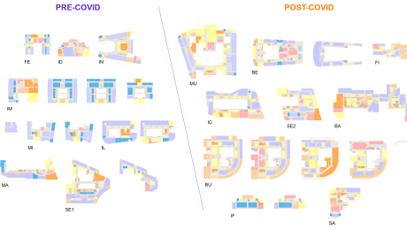 abstract floor plan outlines of 18 workplace designs